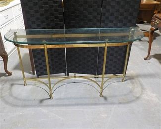 Brass Metal Console Table with Glass Top