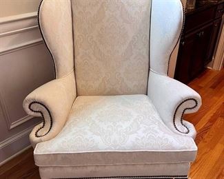 Elegant Wingback Chair with Nailhead Trim from L T Designs of Hickory NC
