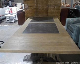 Heavy Rustic Style Dining Table Centered Marble Sections