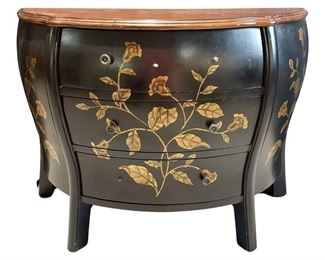 Lovely Bombay Style 3 Drawer Chest with Hand Painted Leaf and Flower Motif