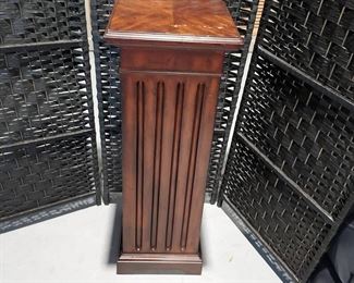 Lovely Wooden Column Plant Stand with Inlaid Design Top