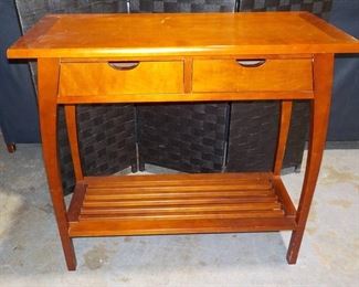 Mahogany Stained Wooden Utility Table with Lower Shelf