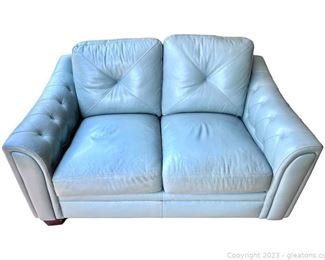 Mint Green Roll Arm Leather Love Seat