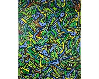 ABSTRACT WALL ART | Acrylic painting on canvas depicting what appears to be multicolored plankton. - l. 3 x w. 2 ft