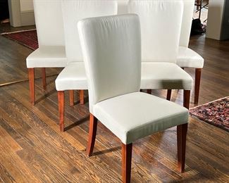 (6PC) POTTERY BARN MEGAN CHAIRS | A set of six Pottery Barn dining chairs, "Megan" style side chairs with slipcovers.  l. 20 x w. 18.5 x h. 38 in (Seat depth 16)