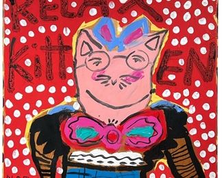 NANCY SWAN DREW (20TH/21ST CENTURY) | Relax Kitten
Oil on board
Painting of a cat with glasses
Signed "N. Drew" and dated 92 lower left. -  l. 22 x h. 22.5 in