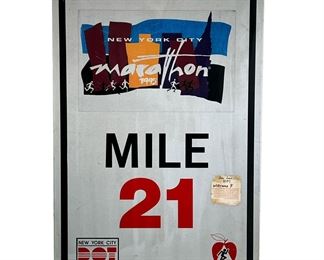 NYC MARATHON MILE MARKER | 1995 New York City Marathon Mile Marker 21; official sign. - l. 36 x w. 24 in