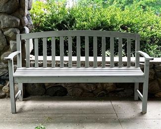 GREY BENCH | Outdoor wooden garden bench with gray finish. - l. 62.25 x w. 22 x h. 35 in
