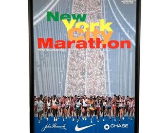 1996 NYC MARATHON POSTER | Commemorative print ad for the 1996 New York City marathon; framed behind glass. -  l. 35 x w. 23 in (overall)