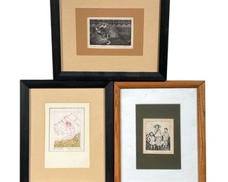 (3PC) MARCIA WILSON (1936-2018), ENGRAVINGS | Marcia Wilson (Leonia, NJ, 1936-2018), three signed, limited-edition Engravings: "Cats", "Housewife" and "Berries". - l. 11 x h. 9.25 in (Cats)