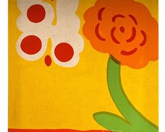 FLORAL FABRIC PRINT | Fabric silk screen of flower, stretched on wood frame. - l. 20 x w. 20 in