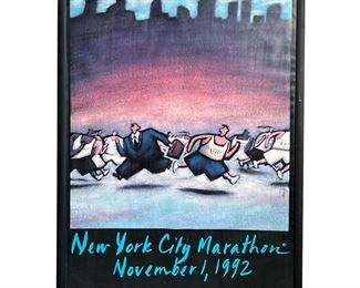 1995 NYC MARATHON METAL SIGN | NYC Marathon November 1 1992 Poster in black frame. - l. 25.25 x h. 35 in (With frame)