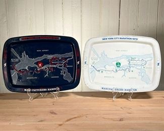 (2PC) NYC MARATHON TRAYS | New York City Marathon 1978 and 1979 Manufacturers Hanover Vintage Aluminum Trays. - l. 14.5 x w. 11 in