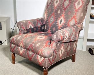 KILIM UPHOLSTERED NAPOLEON III STYLE ARM CHAIR | Vintage Napoleon III style Arm Chair with Kilim patterned fabric upholstery. -  l. 30 x w. 30 x h. 40 in (overall)