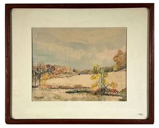 R. DREW WATERCOLOR | R Drew Watercolor of Field. - l. 21 x h. 17 in