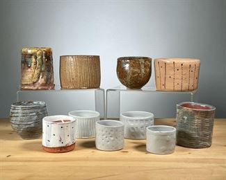 (11PC) MEG SMEAL ART POTTERY VESSELS | Including cups, small vases and planters, By Meg Smeal and other Potters. - h. 3.75 in (tallest)