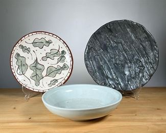 (3PC) ART POTTERY GROUP | Handmade Pottery. - dia. 11 in (Largest Black Plate)
