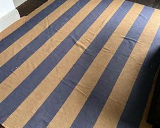 PINE CONE HILL HAND WOVEN RUG | Pine Cone Hill Hand Woven Cotton Rug 9X12 in Blue and Brown Stripes. - l. 117 x w. 95 in