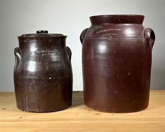 (2PC) AMERICAN STONEWARE | Two Crocks marked Farrar & Stearns Fairfax VT. -  h. 11 x dia. 8.5 in (largest)