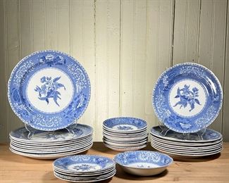 (35PC) SPODE'S CAMILLA PATTERN IN BLUE | Spode's Camilla pattern in blue.  Copeland England. Partial Dinner set as shown. Dinner Plates, Luncheon Plates, Saucers. - dia. 10.25 in (Dinner Plate)