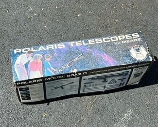 POLARIS TELESCOPE | Vintage Polaris Telescope by Meade; model 60AZ-D; in original box with original plastic wrap packaging mostly untouched. - l. 31 x w. 8.5 x h. 11 in (box dimensions)