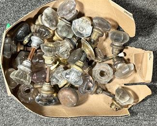 LOT OF VINTAGE DOOR KNOBS | A large lot of vintage glass and some brass doorknobs. - dia. 2 in (average)