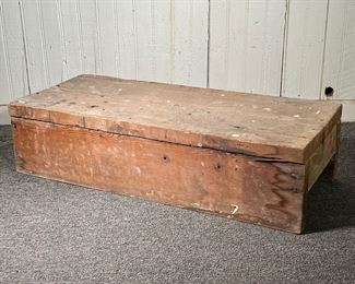 RUSTIC LONG STOOL | Low bench or long stool with wood planks. - l. 35.25 x w. 14.75 x h. 9 in