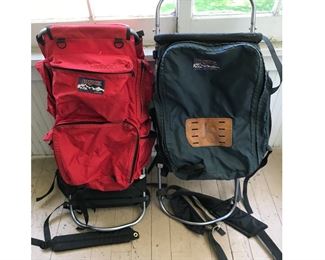 (2PC) JANSPORT BACKPACKS | (2) Jansport Backpacks in Blue and Red.  Made in USA Both have external frames. - l. 16 x h. 38 in (Blue Backpack)