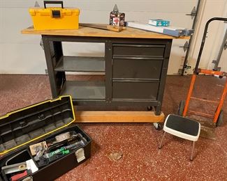 Work bench on casters, tool box, dolly, step stool and more