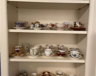 Porcelain cups and saucers; tea pots