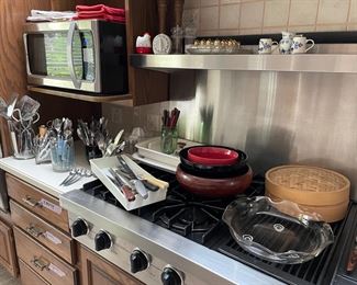 Microwave oven, flatware, and service utencils