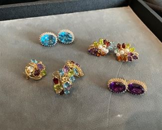 14K earings and ring with semi-precious stones