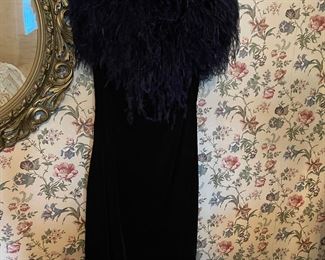 Velvet and feather, Victor Costa evening gown