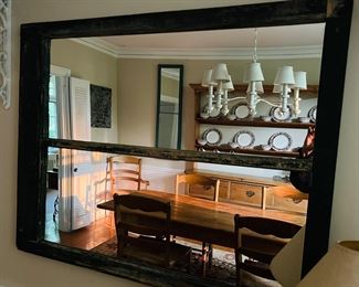 Another black painted antique window with mirror