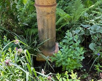 antique English chimney pot with cement bowl on top