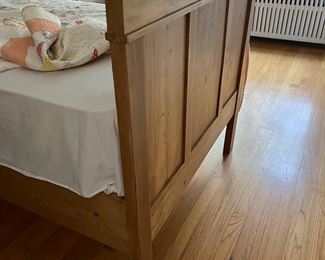 the CUTEST vintage pine twin bed with antique quilt