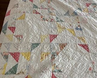 the CUTEST vintage pine twin bed with antique quilt