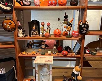 halloween decor including Lori Mitchell figures