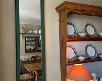 antique green window with mirror (2), pine breakfront with Williams Sonoma Plymouth tableware