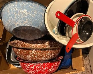 Vintage graniteware , enamelware in all colors 