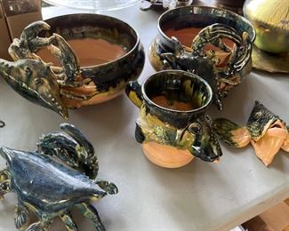 James Lawson pottery - crab bowls, fish mug