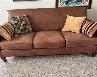 Brown suede 3 cushion sofa