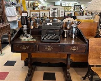 Espresso obsession! Antique typewriter, vintage desk!
