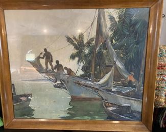 Anthony Thieme Mid Century Framed Lithograph Print "Southern Waters Nassau"