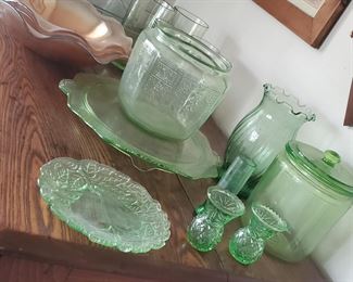 Green Depression Glass and Carnival Glass
