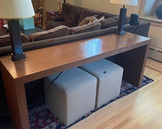 Modern Console Table/ Lamps and Cube Ottomans 