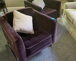 Pair of Modern Mohair Upholstered Club Chairs 