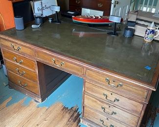 Antique English Leather Top Partners Desk 