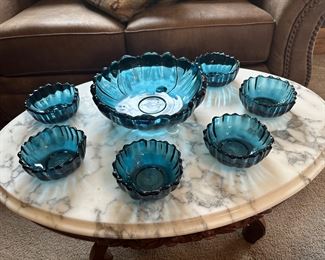 Blue glass salad set