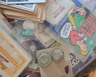 antique Chicago police buttons, Beatles cards